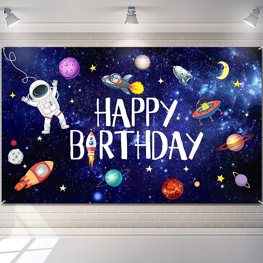 Outer Space Happy Birthday Photography Background Astronaut Rocket Backdrop Banner Astrology Astr... | Amazon (US)
