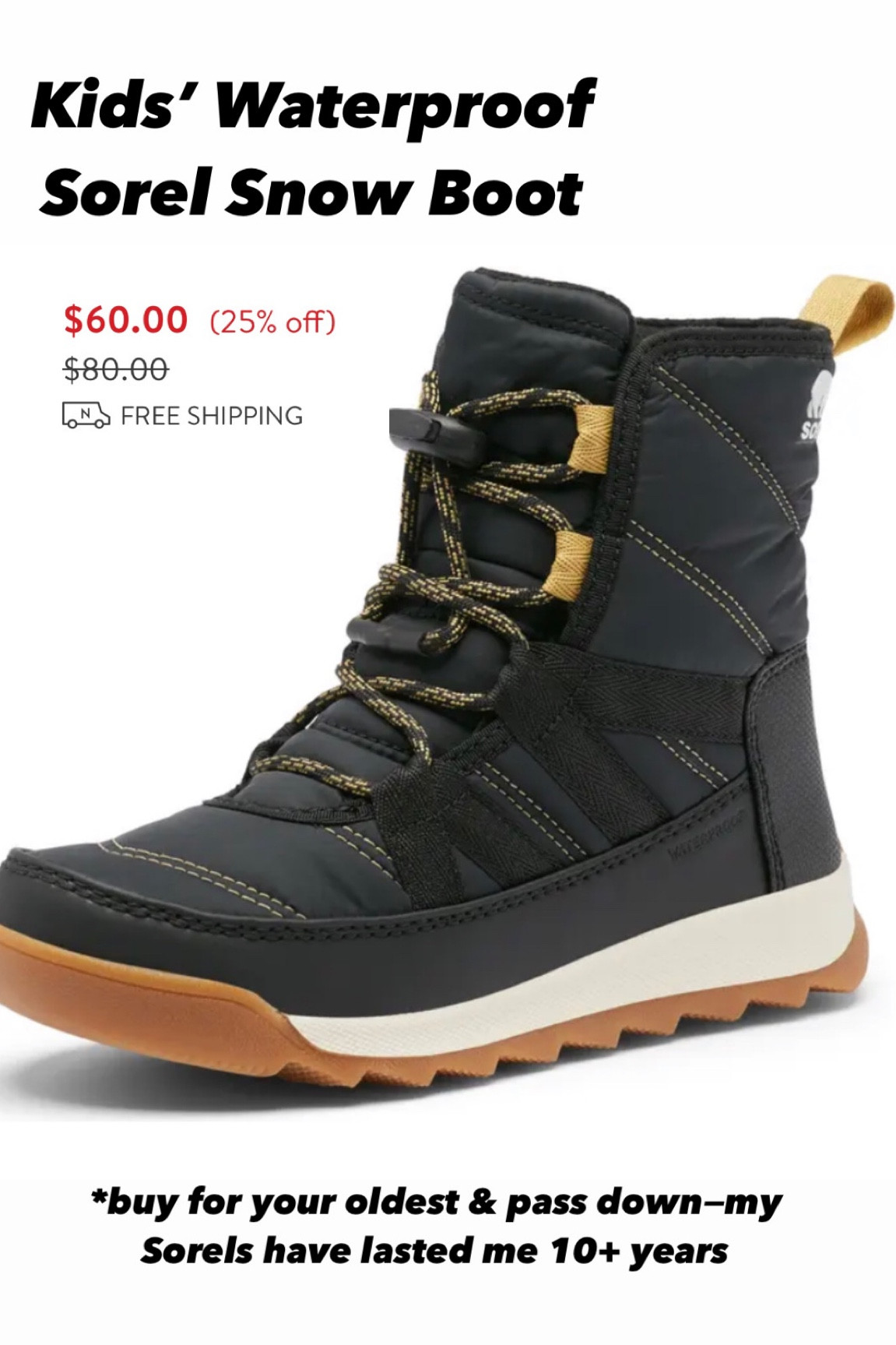 My Sorel snow boots have lasted me 10+ years and still look great. These snow boots will last for years and can be passed down to siblings or cousins. 

#LTKGiftGuide #LTKsalealert #LTKCyberweek