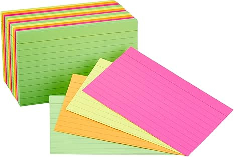 Amazon Basics Tarjetas flash de índice rayado para estudiar y tomar notas, colores neón surtido... | Amazon (US)