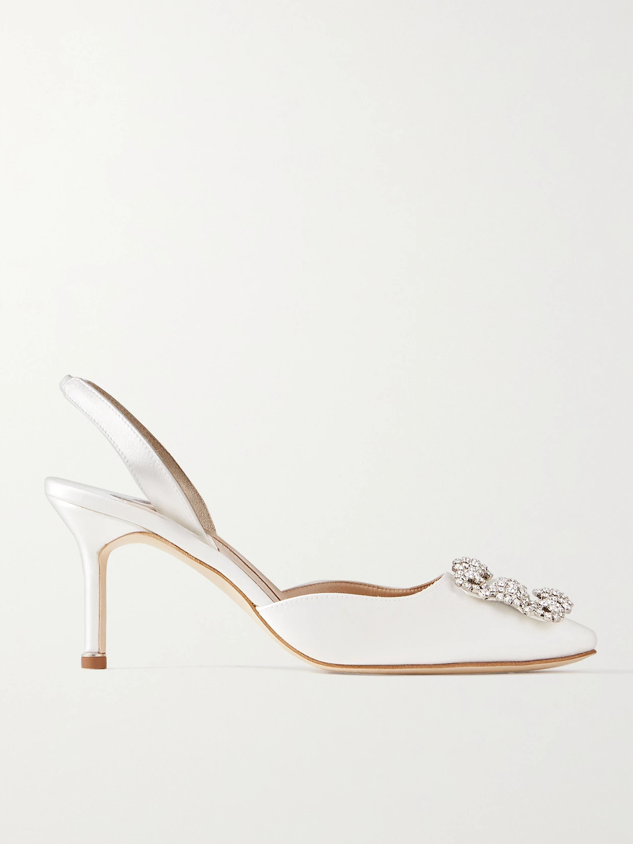 Manolo Blahnik - Hangisli 70 Crystal-embellished Satin Slingback Pumps - White | NET-A-PORTER (US)