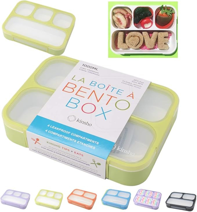 kinsho Bento Box for Kids Adults, Leakproof Lunch-Boxes | Portion Snack Containers for Work Schoo... | Amazon (US)