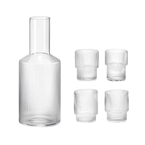 Ripple Wasser-Glas 4er Set mit Karaffe, transparent mundgeblasenes Glas H 8.8cm Ø 7cm H: 34cm x ... | Amazon (DE)
