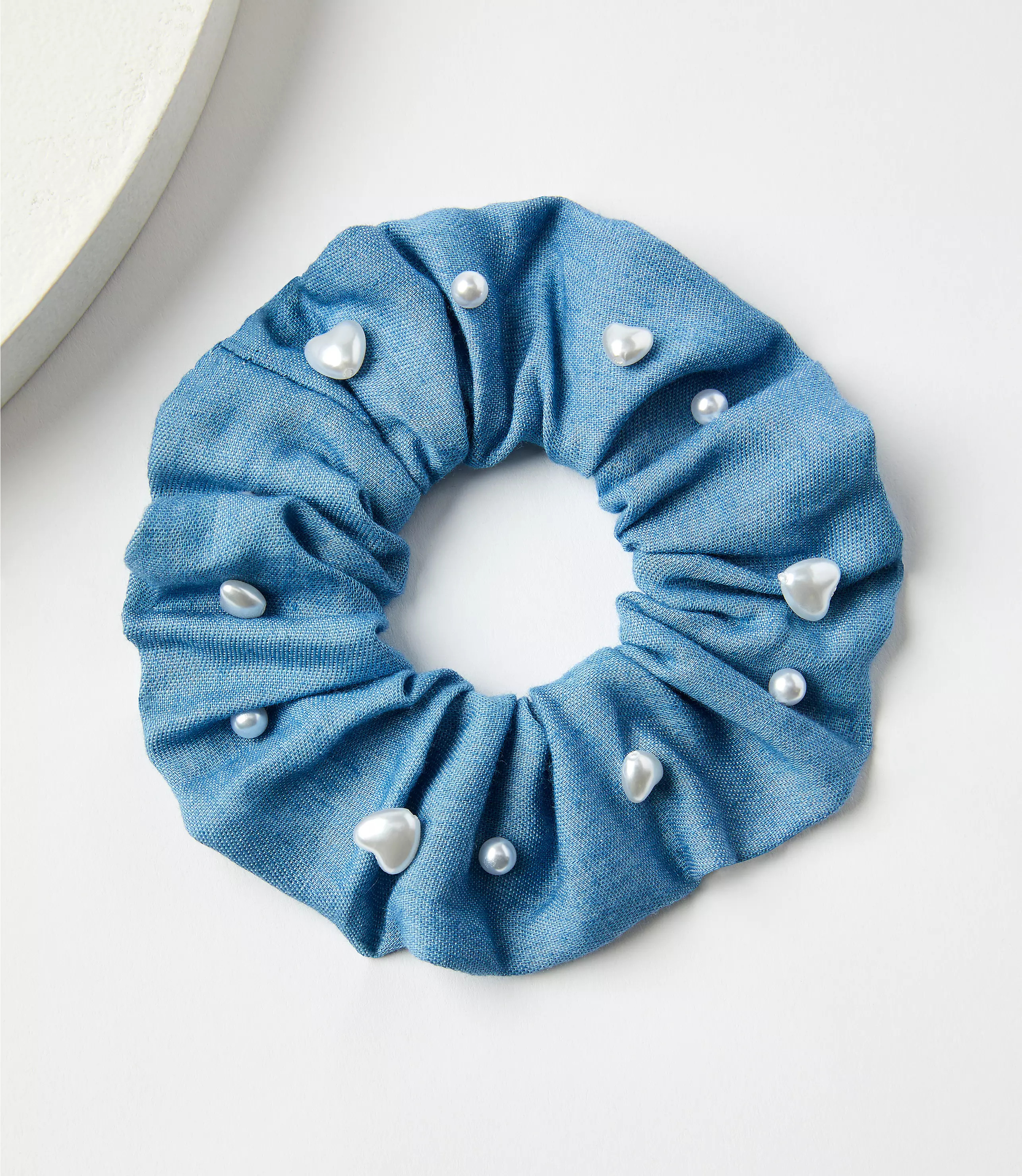 Pearlized Heart Denim Scrunchie | LOFT