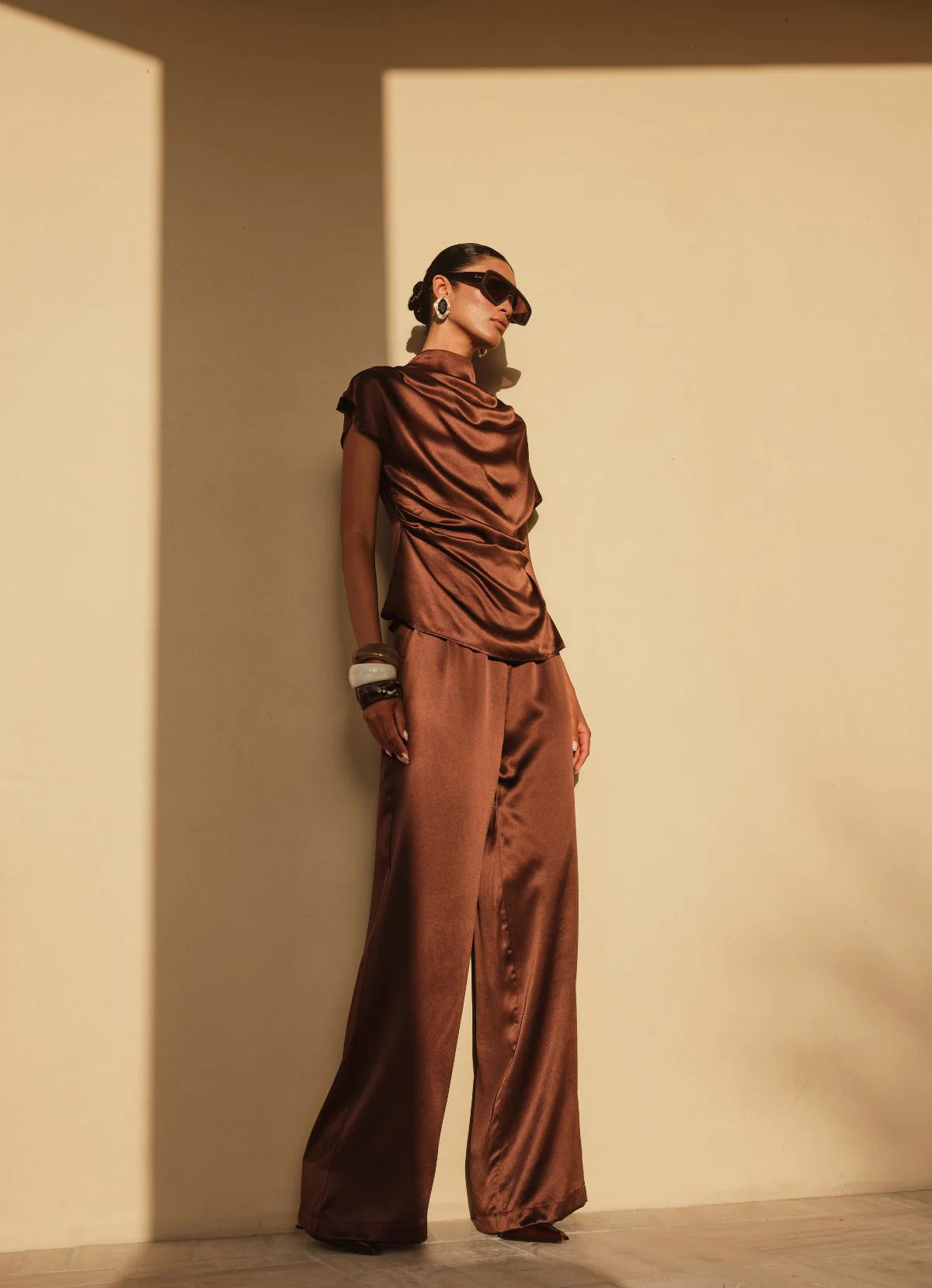 Chocolate Silk Trouser | DE SAVARY LONDON