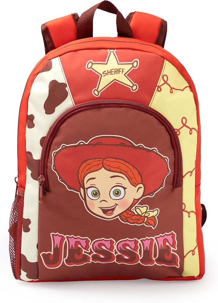 Disney Toy Story Jessie Girls Brown Red Backpack | Zip-Up School Bag with Padded Shoulder Straps | Front Pocket & Mesh Side Pocket | Graphic Character Print Rucksack Merch | Amazon (UK)