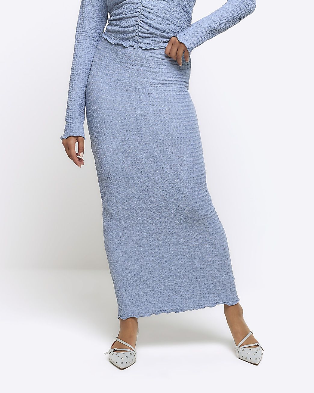 Blue textured midi skirt | River Island (UK & IE)