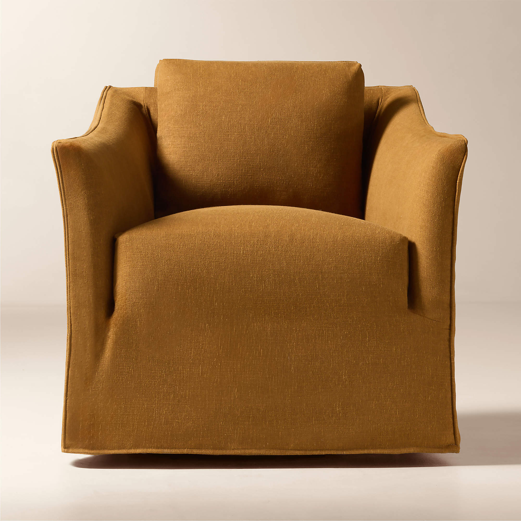Bristol Cognac Slipcovered Performance Linen Swivel Chair | CB2 | CB2