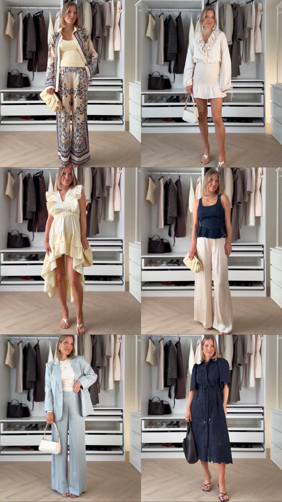 Soft, feminine spring–summer outfits that feel effortless but still polished ✨ Think breathable fabrics, romantic ruffles, relaxed tailoring and easy neutral tones you can wear on repeat all season. 💛☀️✨

I sized up to an S for most outfits and a size 38 for the trousers. Currently 20 weeks preggo ✨

spring outfits, summer outfits, neutral outfits, feminine style, elegant outfits, wide leg trousers, summer co ord set, linen trousers outfit, romantic ruffle dress, cream summer dress, navy midi dress, tailored blazer outfit, chic summer style, effortless outfits, classy summer outfits, minimalist wardrobe, capsule wardrobe style, vacation outfits, elevated casual outfits, timeless fashion style 🌿

#LTKWorkwear #LTKSeasonal