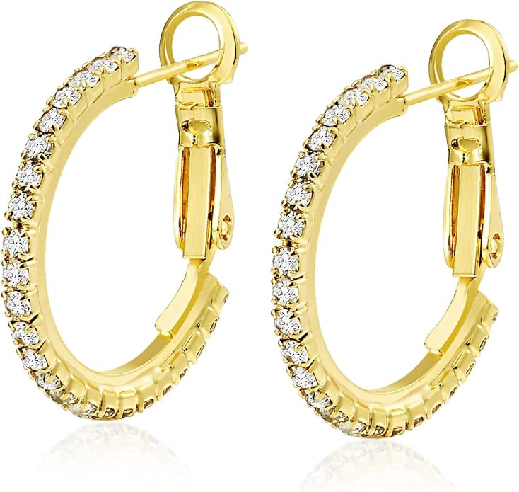 Kainier Gold Hoop Earrings for Women with Zircon Stones 20mm–70mm | Amazon (US)