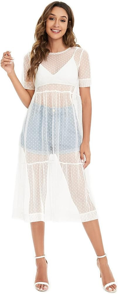 Floerns Women's Sheer Mesh Dress See Through Festival Rave Outfits Overlay Dress Beach Swimsuit C... | Amazon (US)