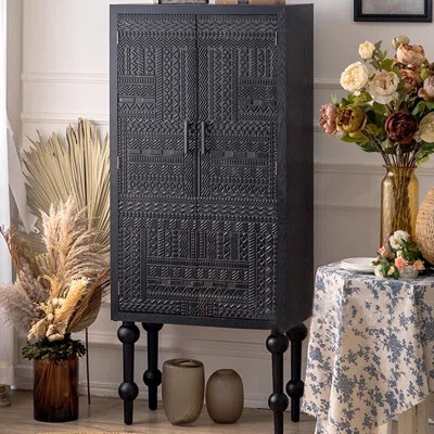 Mid-Century Modern Black Solid Wood Sideboard | Wayfair North America