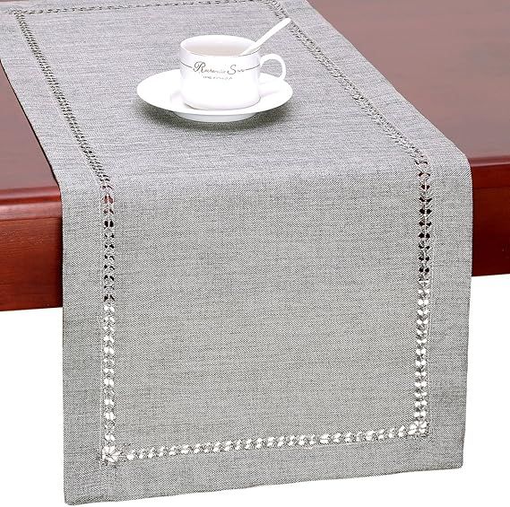 Handmade Hemstitch Gray Dining Table Runner Or Dresser Scarf, Rectangular 14 by 72 Inch       Sen... | Amazon (US)