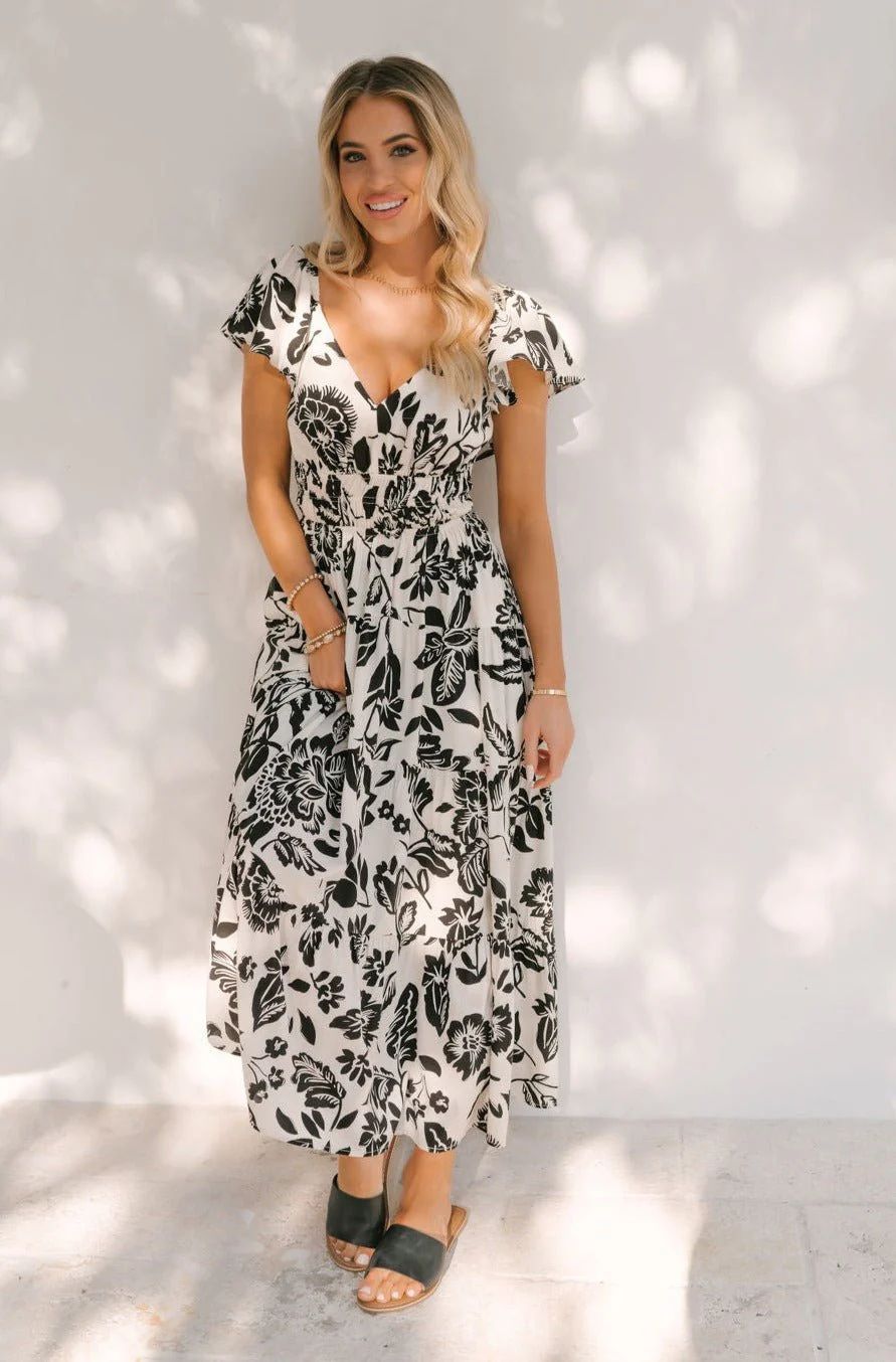 Black Floral Print Tiered Maxi Dress | Magnolia Boutique