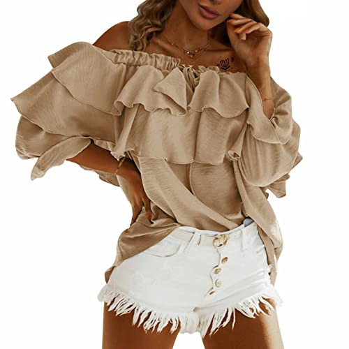 Byinns Women's Off Shoulder Ruffle Long Sleeve Blouses Casual Layered Tops Yellow at Amazon Women... | Amazon (US)