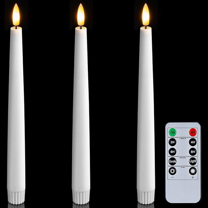 Homemory 3 Pcs Waxy Flameless Taper Candles with Remote, Led Flameless Candlesticks Classic Tall ... | Amazon (US)
