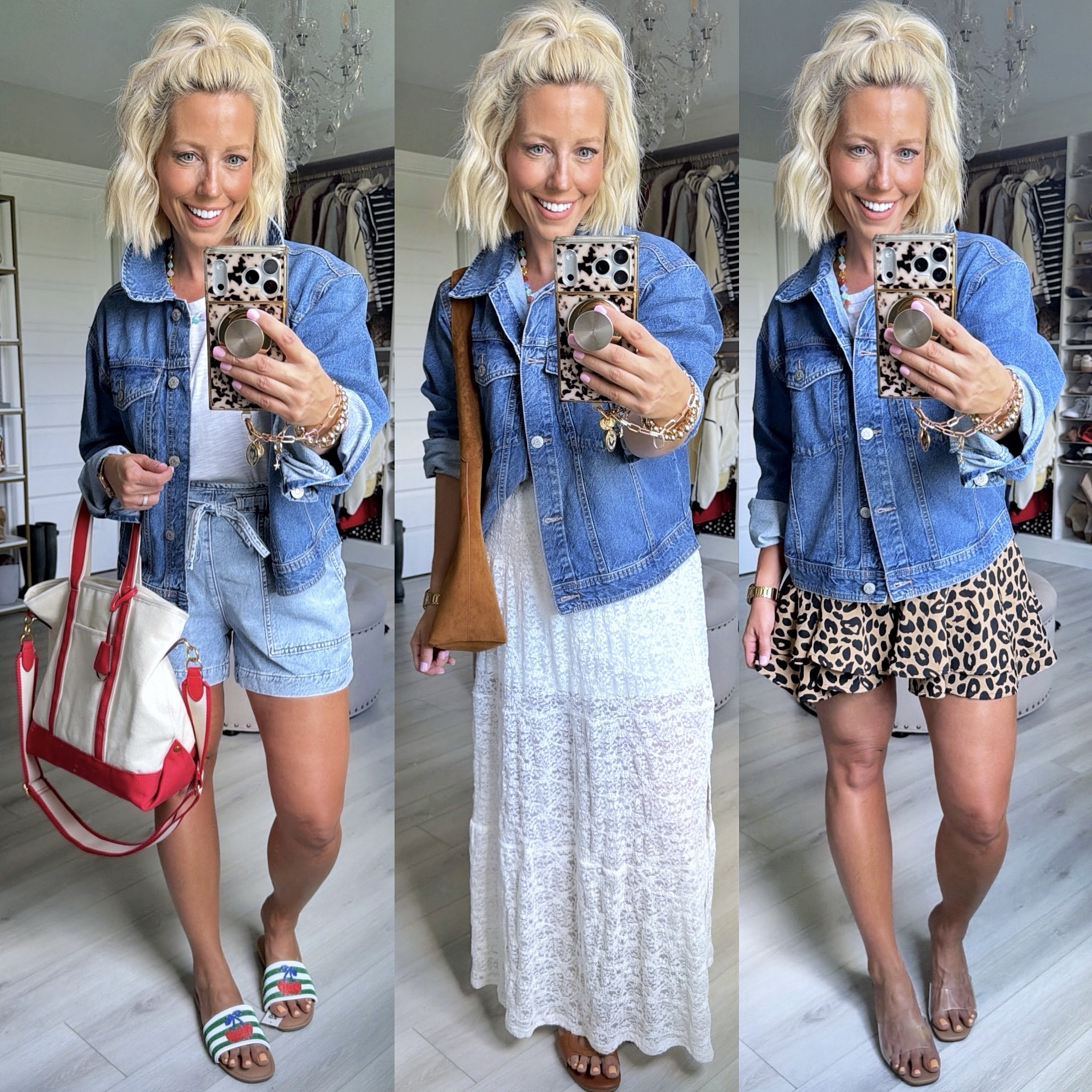 Obsessed with this on-sale denim jacket from Walmart 🤍 The perfect affordable staple for spring layering—easy, versatile, and so on trend. Run, don’t walk! 
⬇️⬇️⬇️
Jacket size small (runs roomy)
White tee medium
Denim shorts, white skirt, leopard shorts size small.
Off- White denim sized up to 6
Striped shorts size medium but could have done small.
Black pants small (roomy).
#WalmartFinds #DenimJacket #SpringStyle #AffordableFashion #MomStyle


#LTKootd #LTKSaleAlert #LTKmomlife