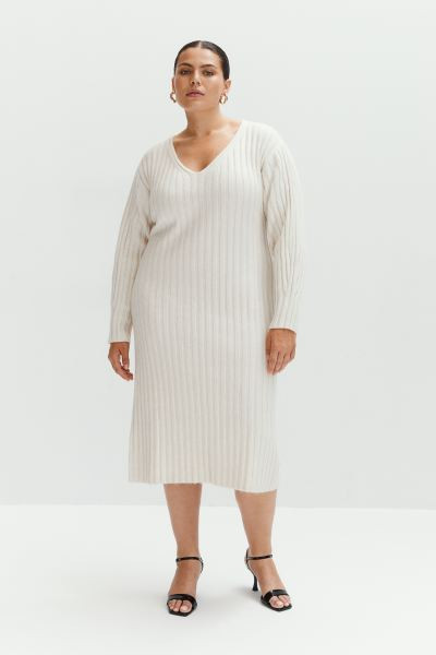 Rib-knit dress - Light beige - Ladies | H&M GB | H&M (UK, MY, IN, SG, PH, TW, HK)