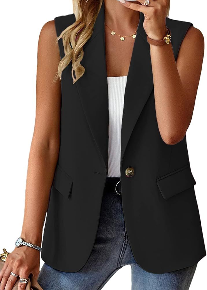 2024 Summer Sleeveless Blazer Jackets for Women Lightweight Fashion Casual Open Front Work Office... | Amazon (US)