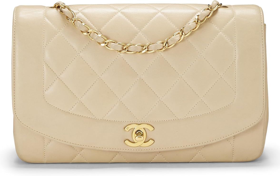 Amazon.com: Chanel, Pre-Loved Beige Quilted Lambskin Diana Flap Medium, Beige : Luxury Stores | Amazon (US)