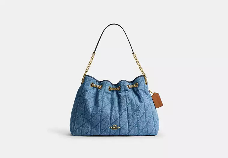 Coach Outlet Evelyn Shoulder Bag In Regenerative Cotton With Quilting - Blue, Size: Large | Coach Outlet US
