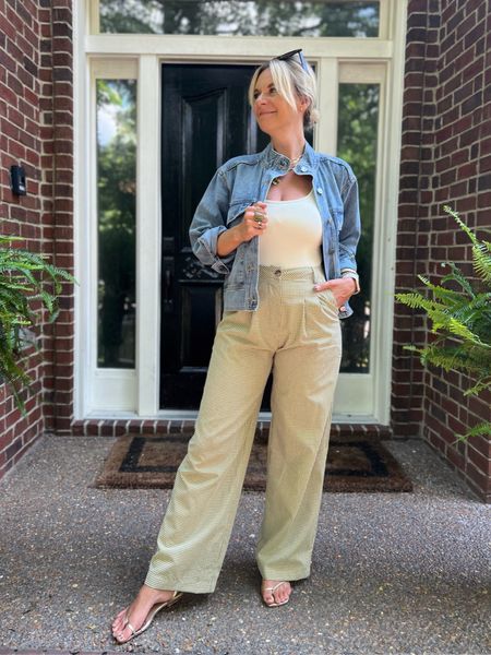 Goodness the LTKxAnthro is good…. Love this relaxed denim jacket and pleated high rise pants!  

For more, check out our recent blog post => https://effortlesstyle.com/favorites-from-the-ltk-x-anthro-sale-part-2/

#LTKSeasonal #LTKxAnthro #LTKFind