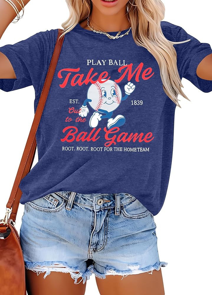 Baseball Shirts for Women Baseball Mom Shirt Ballgame Graphic T-Shirt Game Day Tee Casual Short S... | Amazon (US)