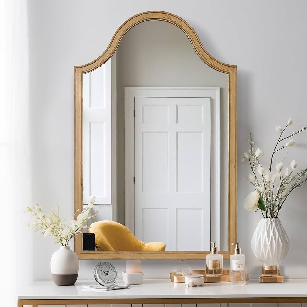 WallBeyond Arched Wood Mirror 24" x 36" Farmhouse Arched Wall Mirror for Bathroom Wood Wall Decor... | Amazon (US)