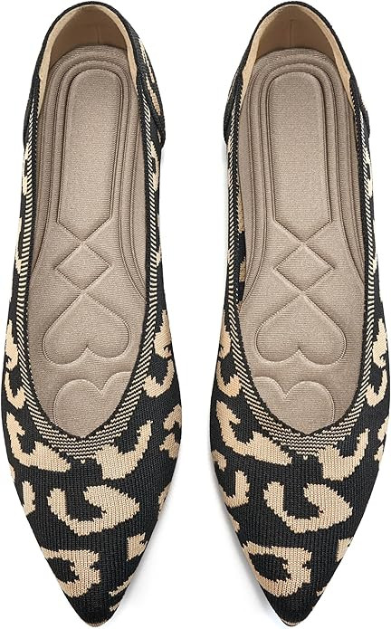 HARENCE Women's Flats Ballet Shoes: Comfortable Pointed Toe Soft Knit Flat Casual Slip On Work Dr... | Amazon (US)