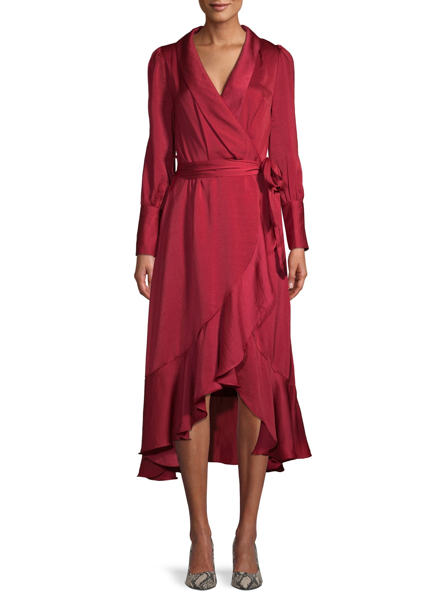 Love Sadie Women's Ruffle Trim Wrap Maxi Dress | Walmart (US)