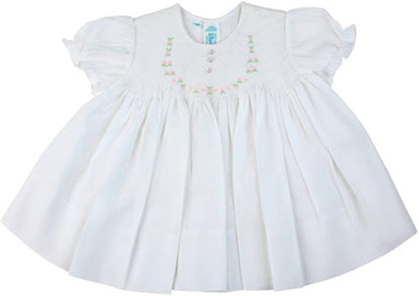 Feltman Brothers White Smocked Baby Dress with Embroidered Rosettes Newborn | Amazon (US)