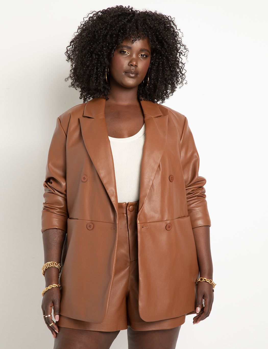 Double Breasted Faux Leather Blazer | Eloquii
