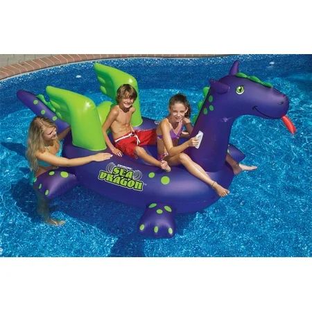 Swimline 89"" Water Sports Inflatable Sea Dragon Swimming Pool Ride-On 2-Person Float Toy - Purple/G | Walmart (US)