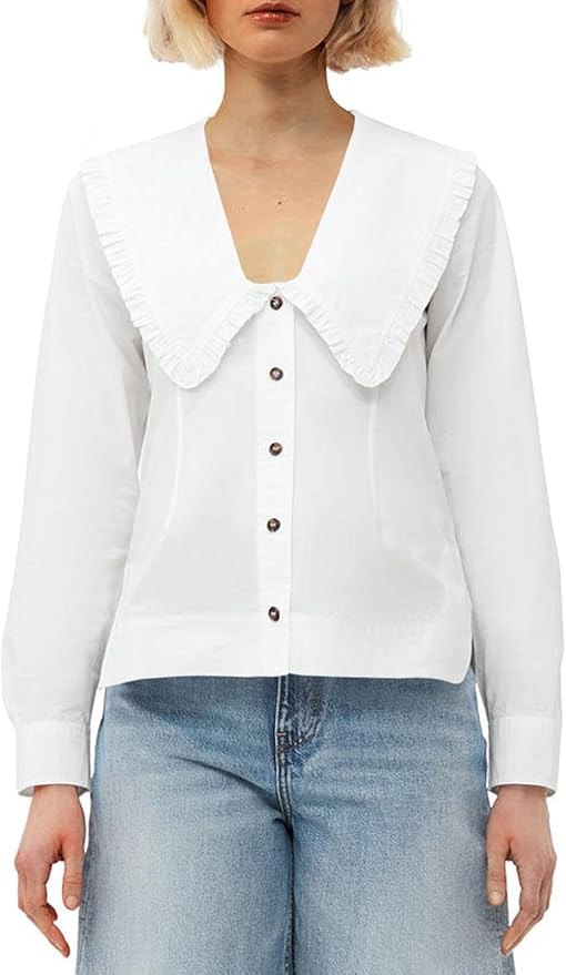 Cicy Bell Womens V Neck Ruffle Shirts Cute Long Sleeve Button Down Tops Casual Work Office Blouse... | Amazon (US)