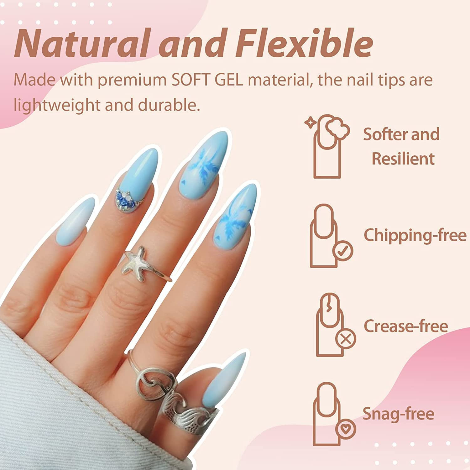 UNA GELLA Nails Tips For Short Almond Shape Nails Extension 504PCS Pre Etched Soft Gel X Fake Nai... | Amazon (US)