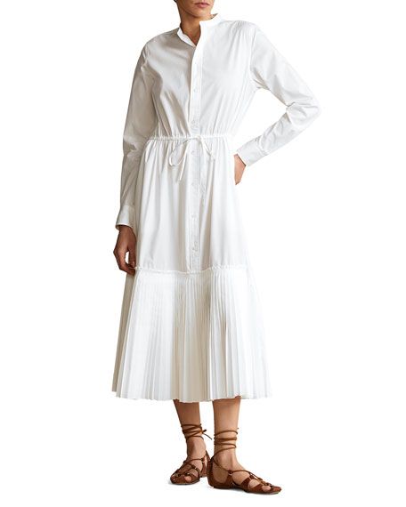 Polo Ralph Lauren Long-Sleeve Pleated-Hem Shirtdress | Neiman Marcus