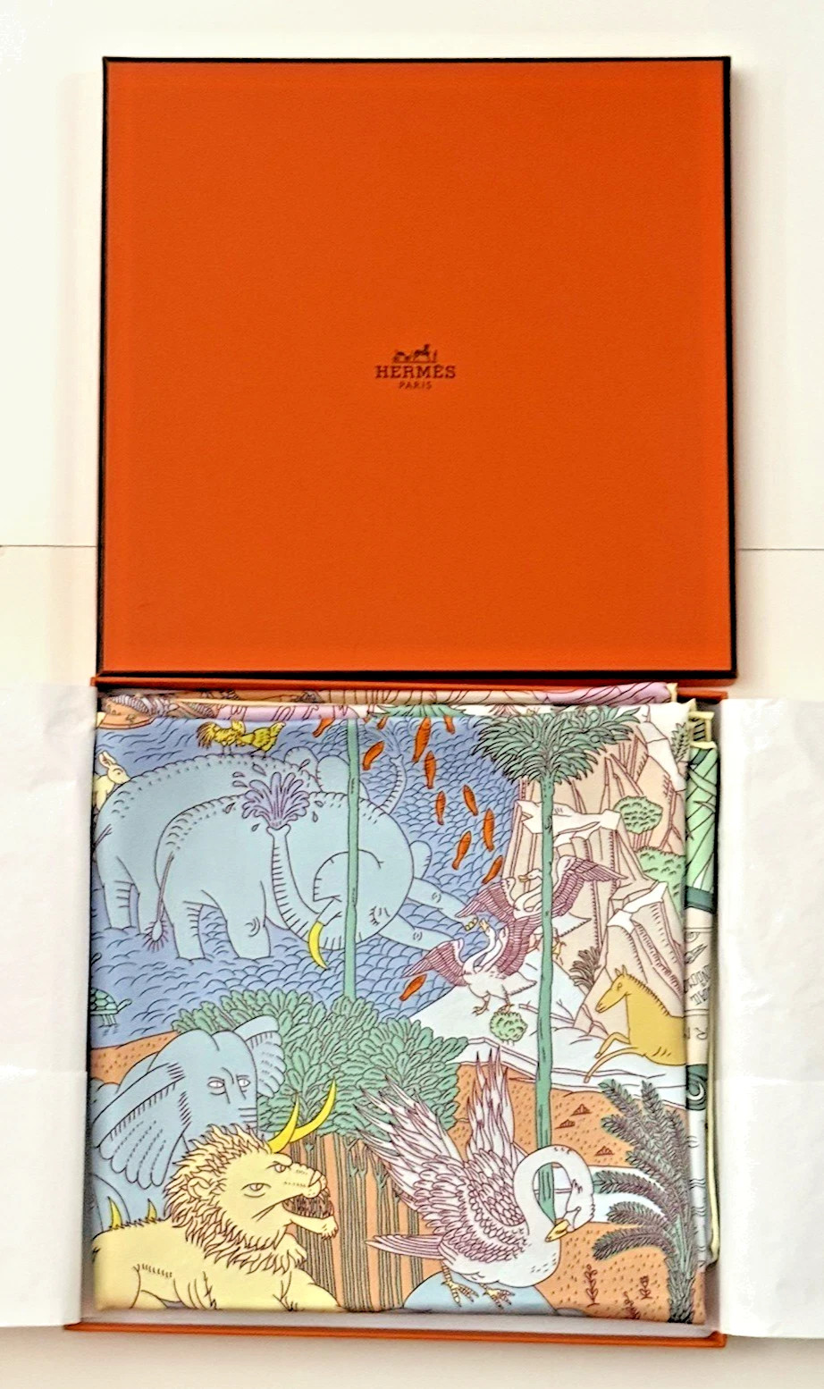 HERMES LE CARNAVAL DES ANIMAUX SILK SCARF CARRE 90 AQUA VERT JAUNE | eBay | eBay US