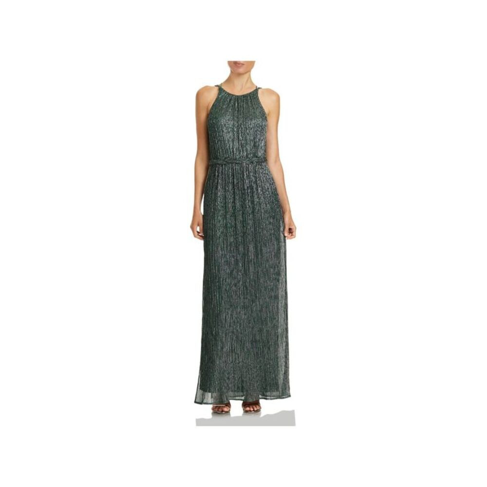 HALSTON Womens Green Braided Waist Strappy Back Lined Sleeveless Formal Dress 12 | Poshmark