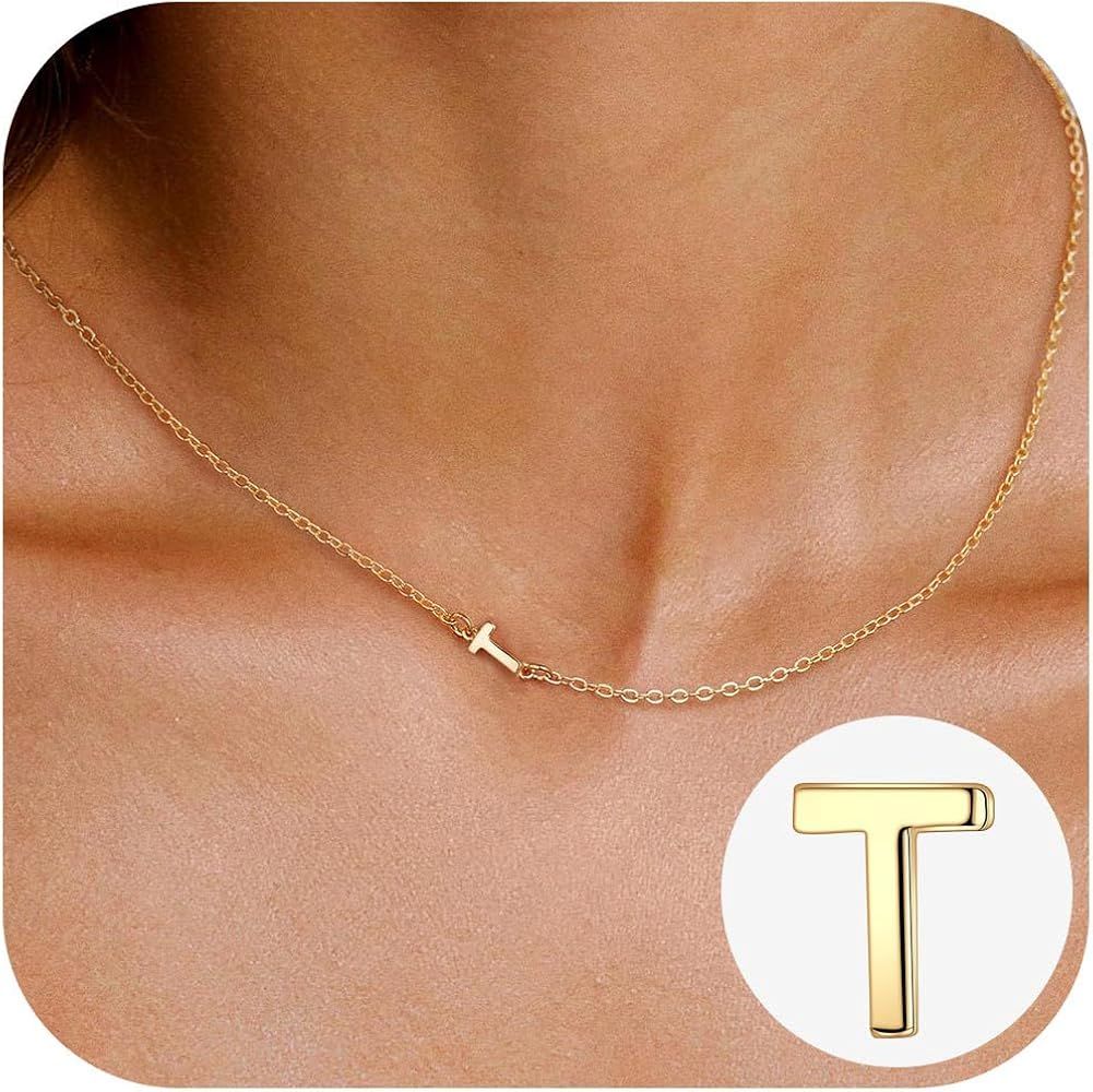 Turandoss Gold Initial Necklaces for Women Girls - Dainty 14K Gold Plated Letter Necklace Gold Si... | Amazon (US)