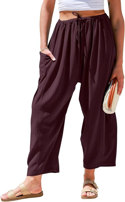 TARSE Womens Linen Wide Leg Pants Casual Palazzo Harem Pants with Pockets | Amazon (US)