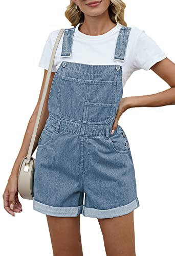 Pink Queen Women's Denim Shortalls Casual Adjustable Straps High Waist Bib Jeans Overalls Shorts ... | Amazon (US)