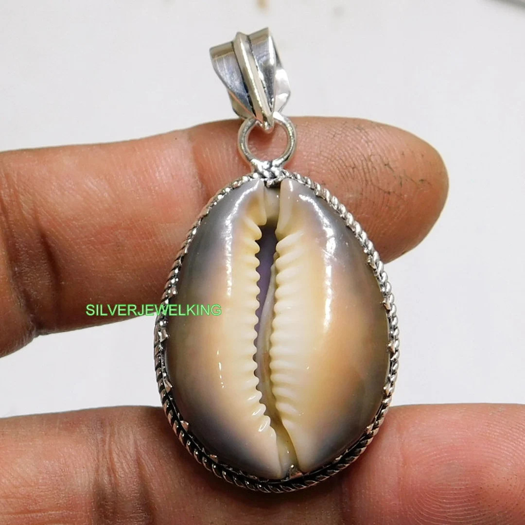 Sterling Silver Cowrie Shell Pendant: Natural Healing Stone Jewelry | Etsy (US)