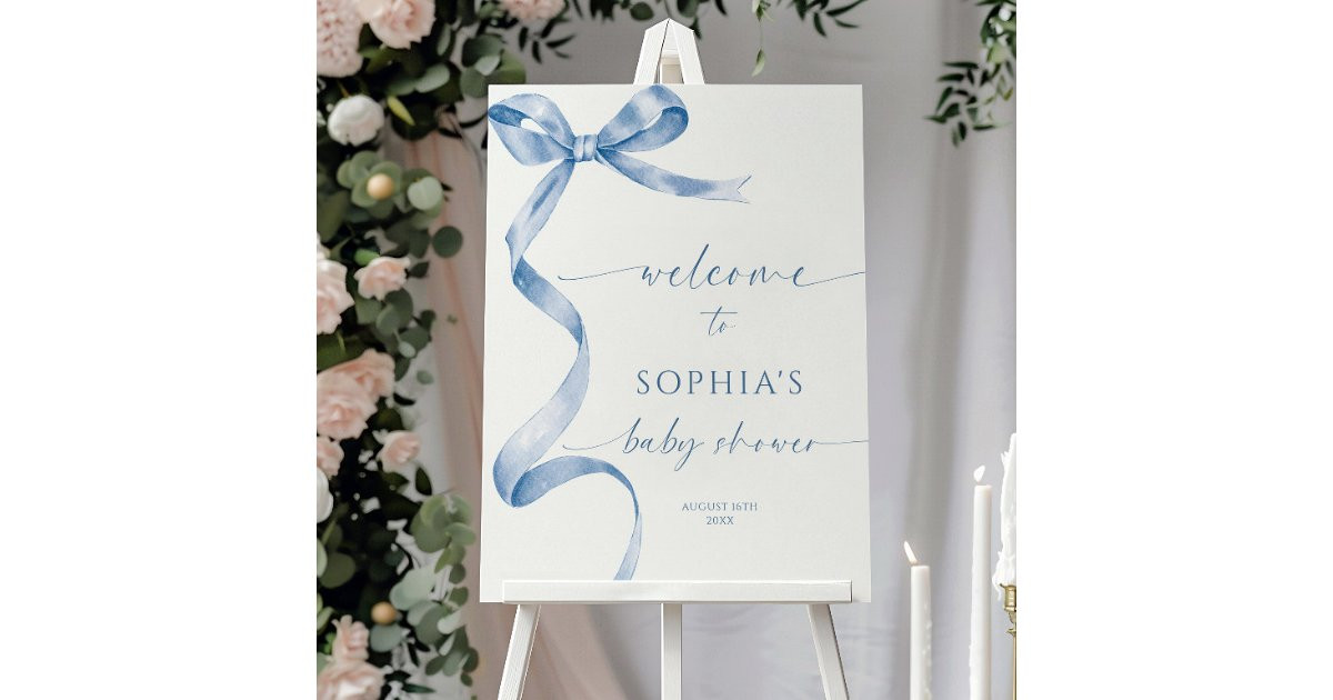Blue Bow Baby Shower Welcome Sign | Zazzle | Zazzle