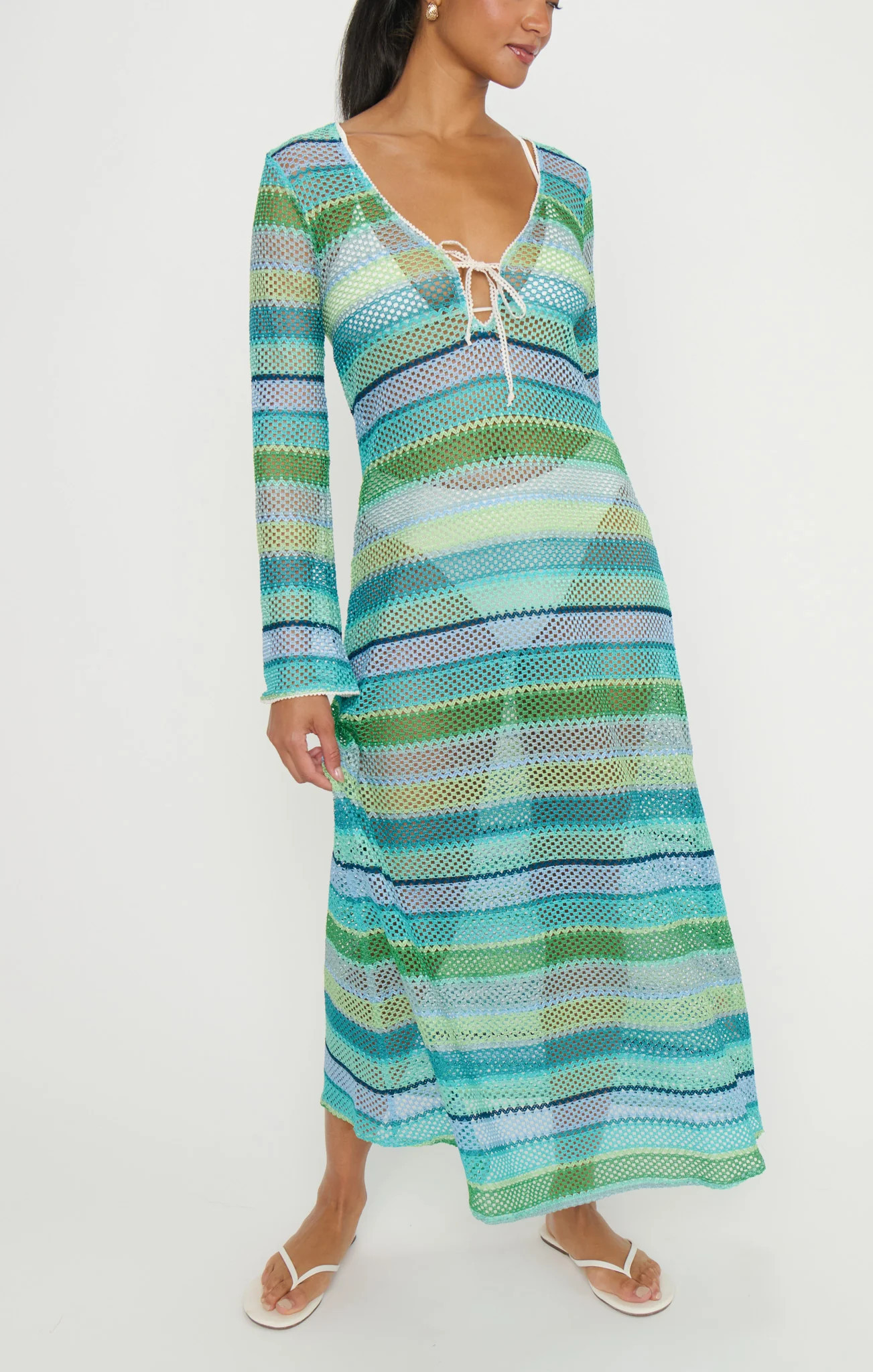 Vacay Coverup, in Green Multi Stripe Crochet, Size: Large | Show Me Your Mumu | Show Me Your Mumu