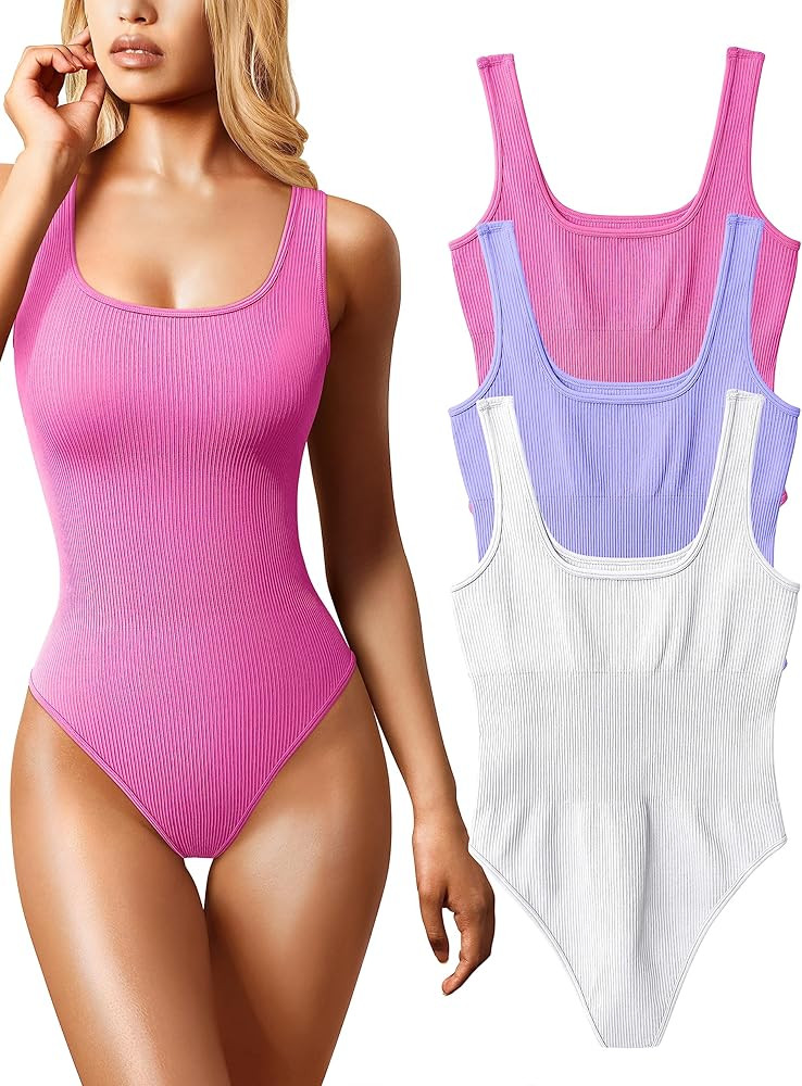 OQQ Women's 3 Piece Bodysuits Sexy Ribbed Sleeveless Square Neck Sleeveless Tank Tops Bodysuits | Amazon (CA)