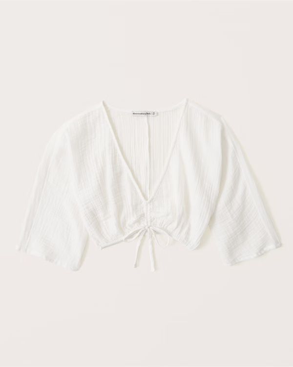 Cropped Gauzy Beach Cinched Coverup Top | Abercrombie & Fitch (US)