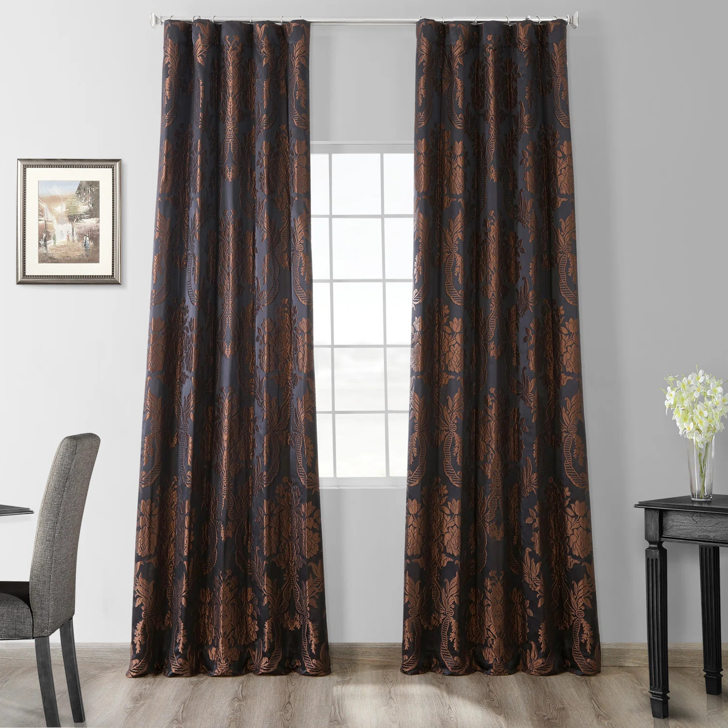 Ballsallagh Baroque Floral  Faux Silk Jacquard  Room Darkening Window Curtain -Single Panel | Birch Lane