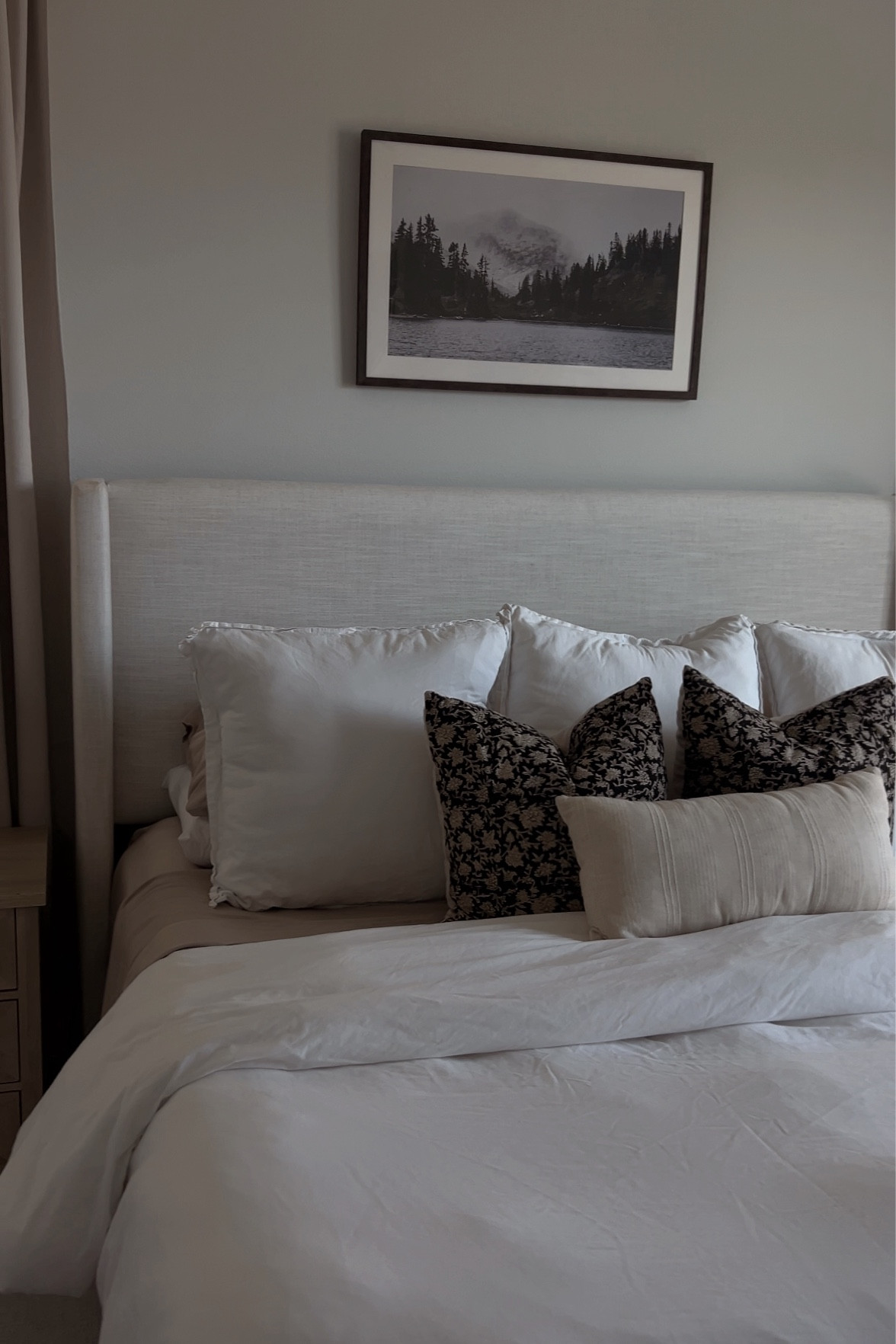 Bedding details! Headboard color is zuma white, sheet color is driftwood and you can use code CE-KATYMUNDY