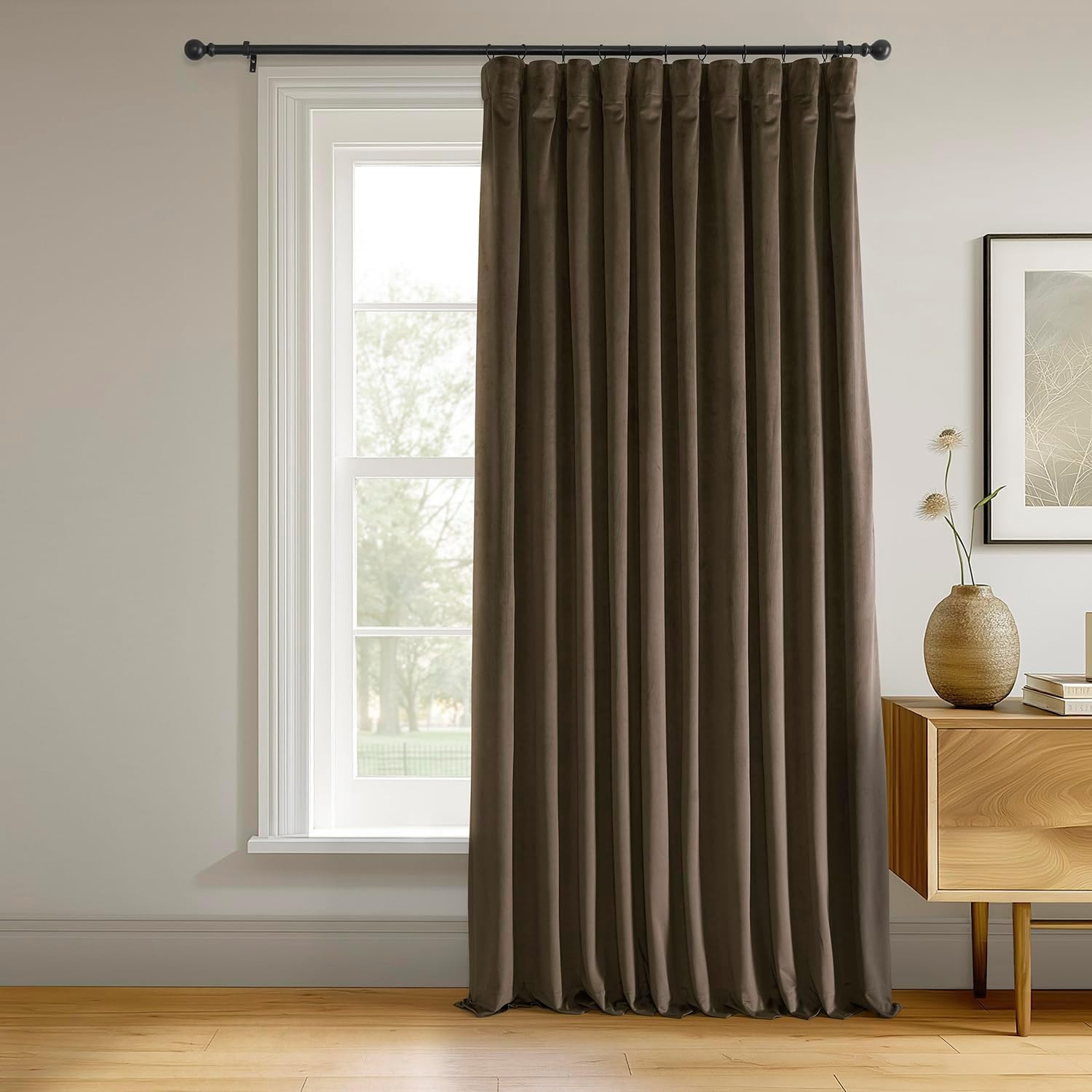 HPD Half Price Drapes Signature Velvet Thermal Blackout Curtains for Living Room 120 Inch Long (1 Panel) Rod Pocket Insulated Blackout Curtains for Bedroom Window Curtains, 100W x 120L, Java | Amazon (US)