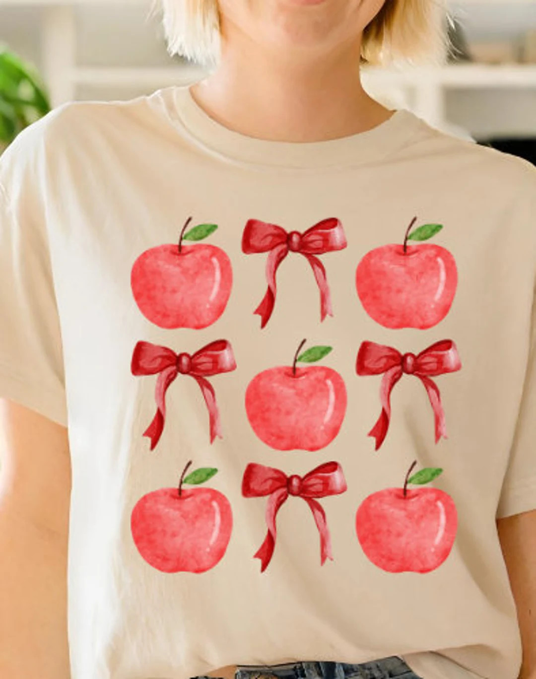 Apples and Bows Adult Comfort Colors Tee - Etsy | Etsy (US)
