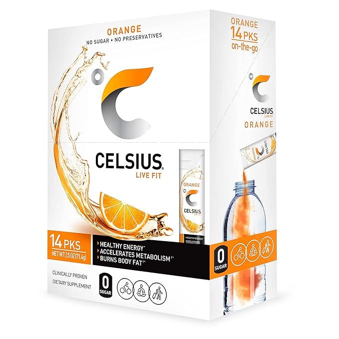 CELSIUS On-the-Go Powder Stick Zero Sugar (14 Sticks per Pack), Orange, 2.6 Oz | Amazon (US)